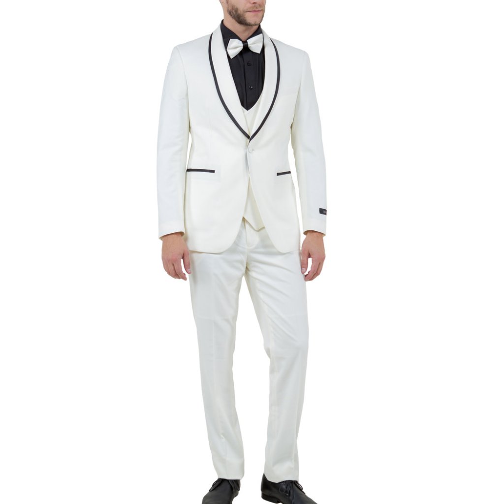 Off White Shawl Lapel With Satin Trim Skinny Fit Tazzio Men's Suit